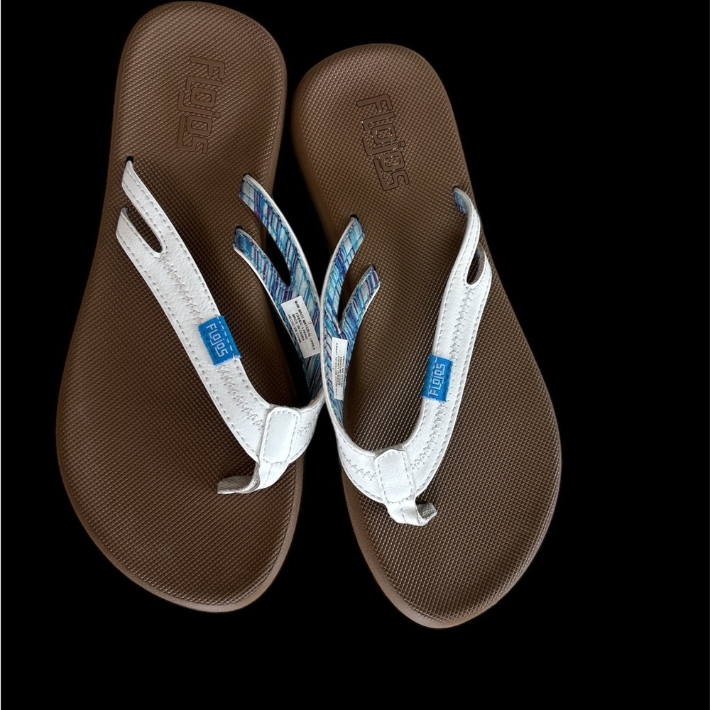 💐Flojos Brown and White Sandals with Decorative Straps